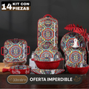 Juego de Comedor Completo de 14 Piezas en Cerámica con Estampa Elegante y Diseño Atemporal