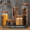 Conjunto de Potes Herméticos Organizadores en Vidrio con Tapa de Roble de Alta Hermeticidad