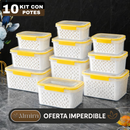 Kit con 10 Recipientes Herméticos con Escurridor Inteligente (Moderno e innovador para tu cocina)