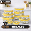 Kit de 10 Frascos Herméticos de Vidrio Templado con Tapa Sellada y Trabas + REGALO: Kit de Utensilios de Cocina