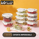 Kit 10 Potes Herméticos Antibacterianos de Vidrio Templado con Tapa de Alta Sellación